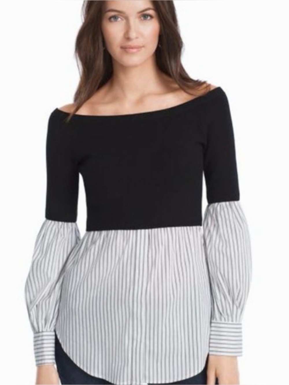 WHBM Boat Neck Twofer Layered Sweater Top | Sz S